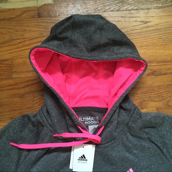 adidas Ultimate Hoodie Dark Grey & Pink Size Small - Picture 5 of 7